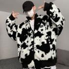 Cow Print Fleece Zip Jacket