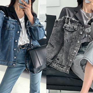 Blazer-panel Fringed Denim Jacket