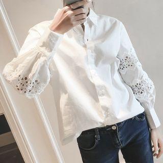 Puff-sleeve Crochet Lace Trim Shirt