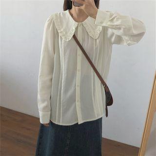 Ruffled Collared Pintuck Blouse Almond - One Size