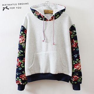 Floral Print Panel Hoodie