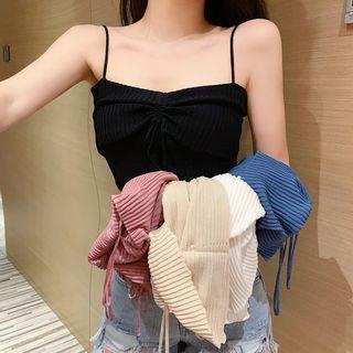 Ribbed Drawstring Cropped Camisole Top