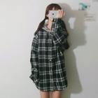 Plaid Shirt External Wide Long-sleeve Hooded Top Black - One Size
