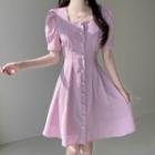 Square-neck Pintuck Long Dress