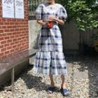 Crochet-collar Plaid Dress