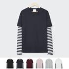 Layered-sleeve Stripe T-shirt