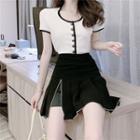 Contrast Trim Short-sleeve T-shirt / Mini A-line Skirt