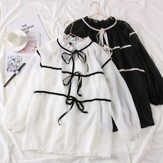 Set: Tie-accent Chiffon Shirt + Camisole