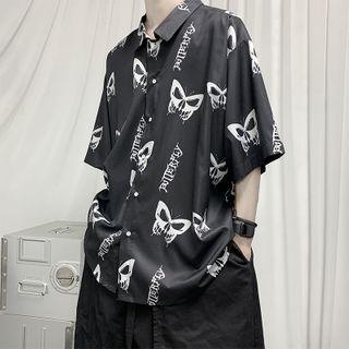Elbow-sleeve Printed Loose Fit Shirt