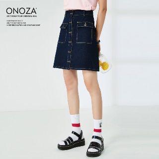 Single-breasted Denim Pencil Skirt