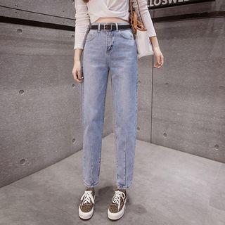 Washed High Rise Straight Cut Jeans