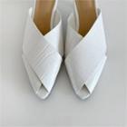 Cross-front Kitten-heel Croc-grain Mules