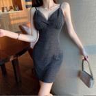 V-neck Lace Trim Mini Dress