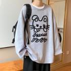 Long-sleeve Cat Embroidered Sweatshirt