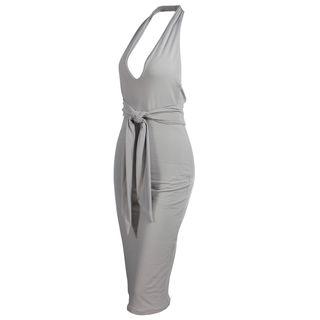 Deep V-neck Open Back Sheath Dress