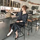 Open-placket Puff-sleeve Dress