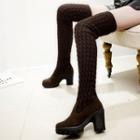 Block Heel Knit Over-the-knee Boots