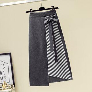 Striped Panel Knit Midi Skirt
