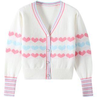Heart Pattern Cropped Cardigan