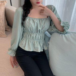 Long-sleeve Square-neck Blouse As Shown In Figure - One Size