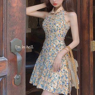 Floral Halter Slim-fit Dress