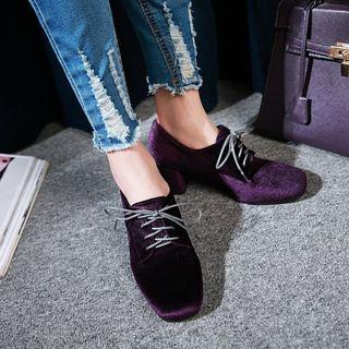 Chunky Heel Velvet Lace Up Shoes