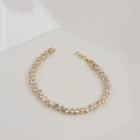 Rhinestone Bracelet 1pc - Sl146 - Gold & Transparent - One Size