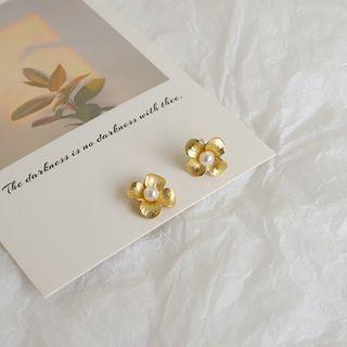 Flower Earring 1 Pair - 925 Silver - Stud Earring - Gold - One Size