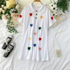 Heart Patterned Short-sleeve Polo Dress