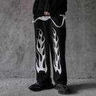 Fire Print High-waist Straight-cut Pants