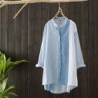 3/4-sleeve Striped Paneled Blouse