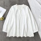 Bow-neck Lace Panel Blouse White - One Size