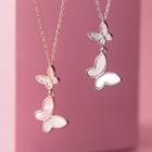 Ss925 Sterling Silver Rhinestone & Shell Butterfly Pendant Necklace