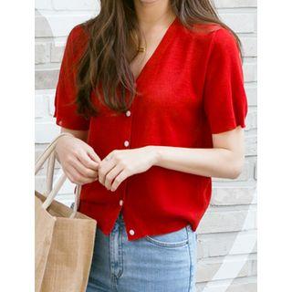 V-neck Short-sleeve Sheer Cardigan
