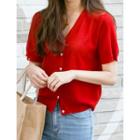 V-neck Short-sleeve Sheer Cardigan