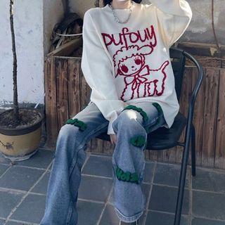 Lettering Lamb Print Sweater