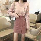 Pom Pom Sweater/ Asymmetrical Mini A-line Skirt