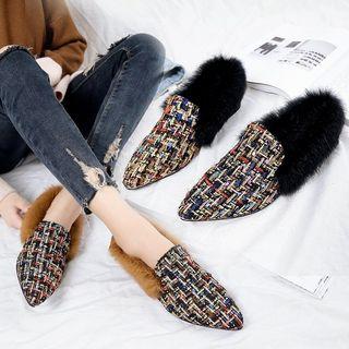 Faux Fur Trim Tweed Loafers