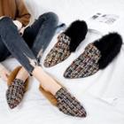 Faux Fur Trim Tweed Loafers