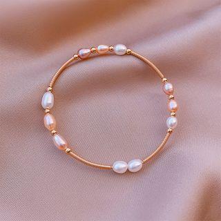 Faux Pearl Alloy Bangle Gold - One Size