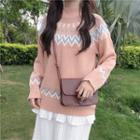 Mock-neck Patterned Sweater As Shown In Figure - One Size