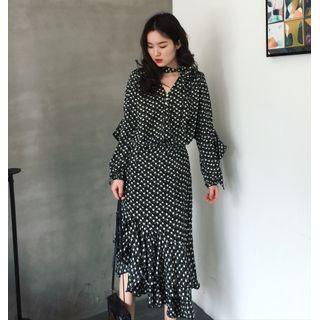 Flower Print Ruffle Blouse / Midi Skirt