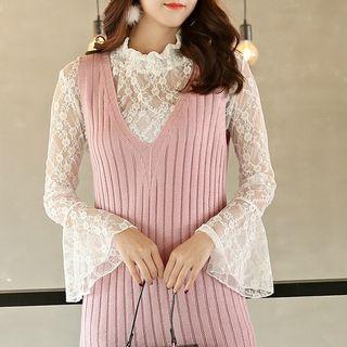 Long-sleeve Lace Top White - One Size