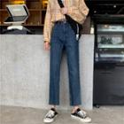 High-waist Straight Leg Frayed Hem Jeans