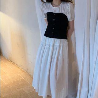 Short-sleeve Midi A-line Dress / Tube Top