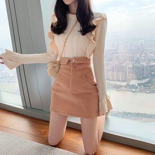 Plain High-waist Slim-fit Acrylic Skirt