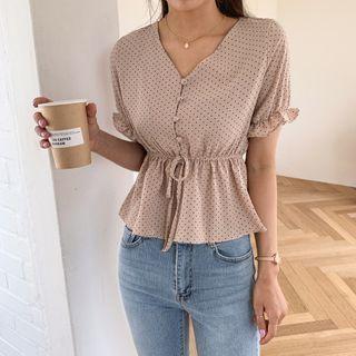 Tie-waist Polka-dot Blouse