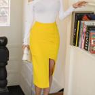 Pleated Asymmetric-hem Skirt