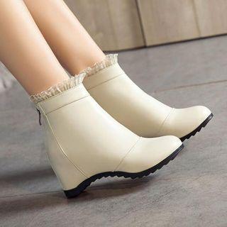 Faux Leather Hidden Wedge Ruffled Short Boots