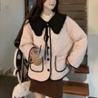 Detachable Collar Quilted Jacket Beige - One Size